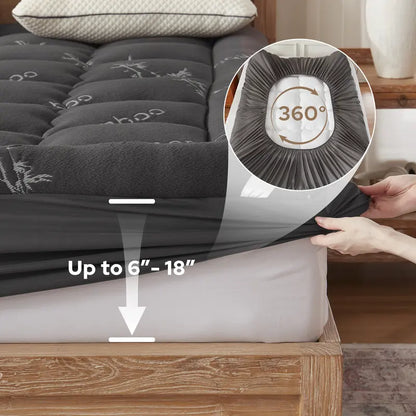 Thick Fluffy Mattress Pad - Cooling Pillow Top Cover (6-18" Deep Pocket)